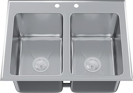 Premium Quality Stainless Steel Compartment Drop-In Sink for Kitchen, Laundry and Garage | Commercial Sink for Restaurant | NSF Certified (2 Bowl 10' x 14' x 10' No Faucet)