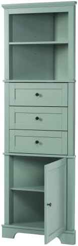 Bellemave Tall Bathroom Cabinet with 3 Drawers and Adjustable Shelves, Freestanding Floor Triangle Corner Cabinet for Bathroom, Living Room (Green)