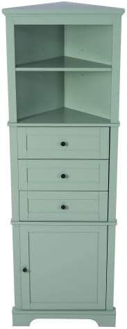 Bellemave Tall Bathroom Cabinet with 3 Drawers and Adjustable Shelves, Freestanding Floor Triangle Corner Cabinet for Bathroom, Living Room (Green)