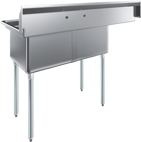 Stainless Steel Prep & Utility Sink | 304 Stainless Steel | Restaurant, Kitchen, Laundry, Garage | NSF (23 in. x 57 in. | Two Bowls | Left Drainboard)