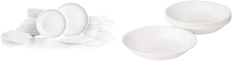 Corelle Vitrelle 78-Piece Service for 12 Dinnerware Set & Vitrelle 6-Piece Bowl Set, Triple Layer Glass and Chip Resistant, 20-Oz Lightweight Round Bowls
