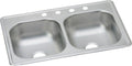 Elkay D233194 Dayton Equal Double Bowl Drop-in Stainless Steel Sink 33 x 19 x 6.5