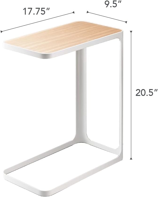YAMAZAKI Home Small Metal and Wood Bedside Compact Side Table for Modern Living Room - Narrow C Shaped Slim End Table Steel One Size White