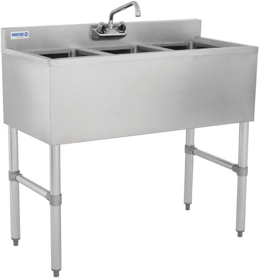Kratos 29N-033 Underbar Compartment Sink, 3 Bowls, 38.5'Wx18.75'Dx33'H, No Drainboard (Faucet Sold Separately)
