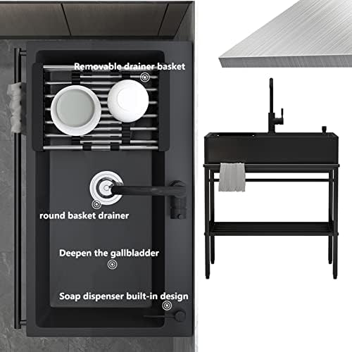 Freestanding Utility Sink,Free Standing Stainless Steel Sink, Outdoor Portable Handwashing Station Sink, Single Bowl Kitchen Sinks, Kitchen Utility Sink for(60x45x86 cm