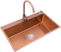 Kitchen Sink Single Bowl Stainless Steel Bar Or Prep with A Big Bend Faucet & Drainage Components Top Mount Or Undermount (Color : Rose Gold, Size : 68x45x21cm) (Rose Gold 60x45x21cm)