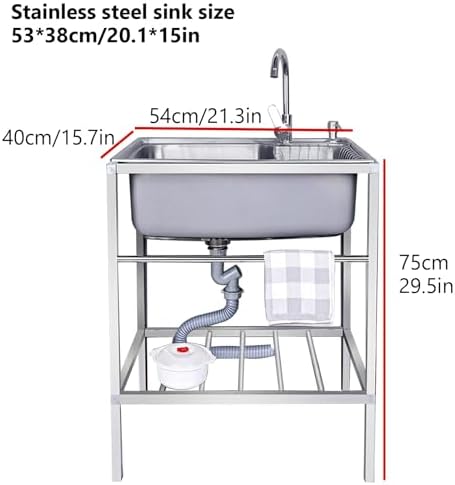Freestanding Utility Sink,Outdoor Sink Set,Outdoor Sink Station,Free Standing Single Bowl Kitchen Sink,Commercial Restaurant Kitchen Sink,Stainless Steel Ut(54 * 40cm/21 * 17in