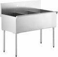 Commercial Stainless Steel Utility Sink with Backsplash, Triple 16' x 21' x 14' Deep Bowls, 16-Gauge Construction - for Janitorial Area, Commercial Kitchen, Garage, Laundry Room