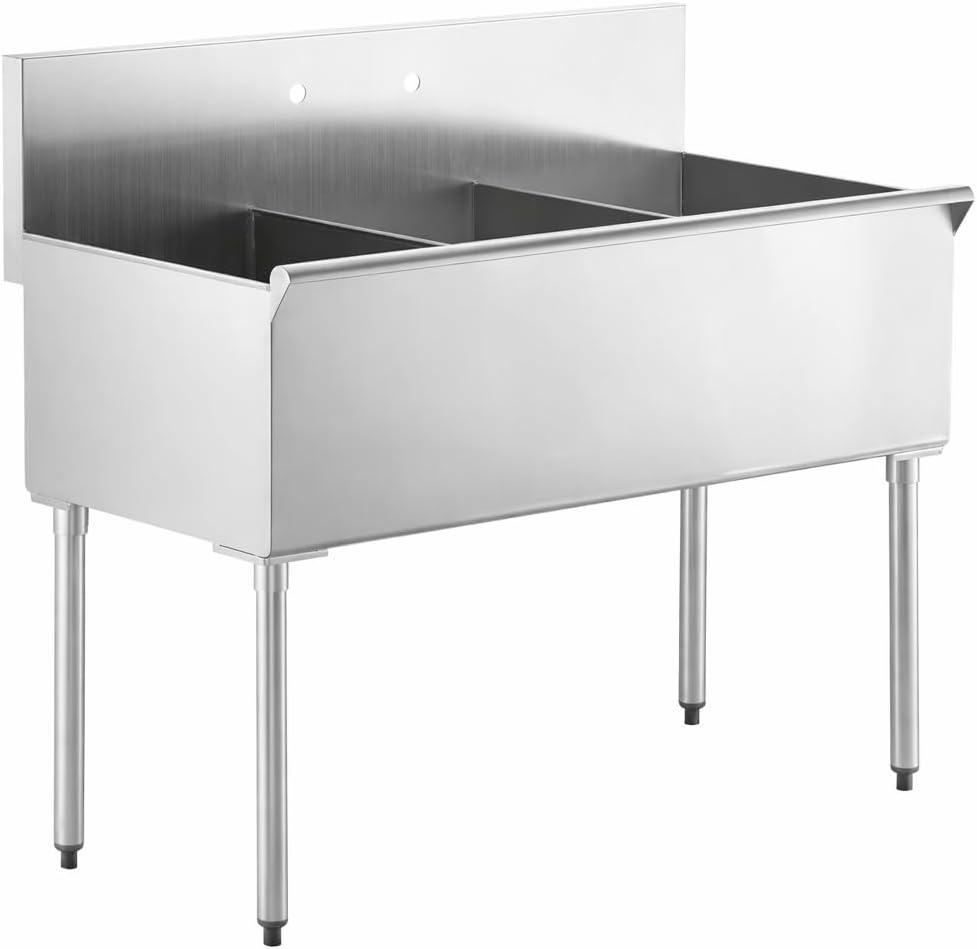 Commercial Stainless Steel Utility Sink with Backsplash, Triple 16' x 21' x 14' Deep Bowls, 16-Gauge Construction - for Janitorial Area, Commercial Kitchen, Garage, Laundry Room