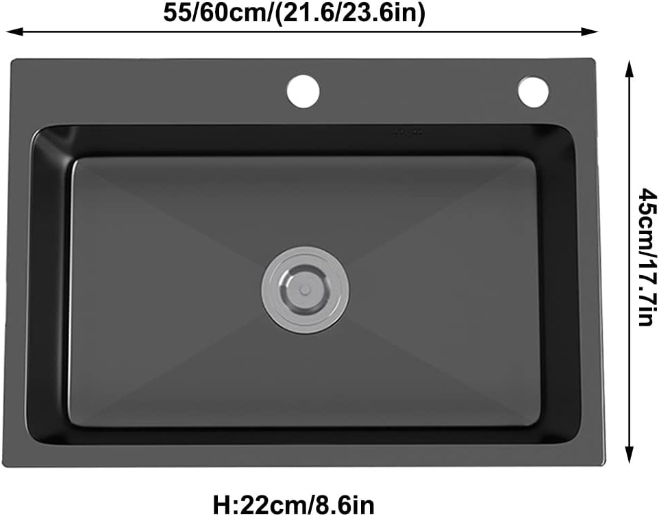 Kitchen Sink Modern Nano Black Single Bowl Bar Prep 304 Stainless Steel RV Sink with Pull Out Faucet & Drain Top Mount Or Undermount (Color : Black, Size : 55x45x22cm) (Black 55x45x22cm)