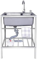 Freestanding Utility Sink,Outdoor Sink Set,Outdoor Sink Station,Free Standing Single Bowl Kitchen Sink,Commercial Restaurant Kitchen Sink,Stainless Steel Ut(60 * 45cm/26 * 17.7in