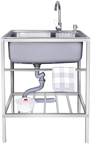 Freestanding Utility Sink,Outdoor Sink Set,Outdoor Sink Station,Free Standing Single Bowl Kitchen Sink,Commercial Restaurant Kitchen Sink,Stainless Steel Ut(54 * 40cm/21 * 17in