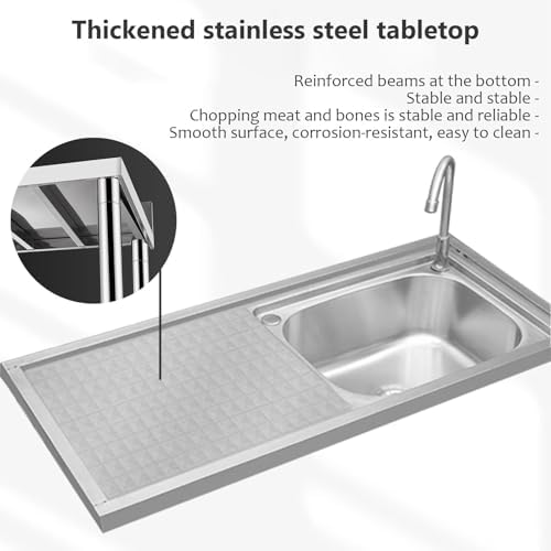Freestanding Utility Sink,Outdoor Sink Set,32/35/40in Utility Sink,Stainless Steel Sink,Free Standing Stainless-Steel Single Bowl Kitchen Sink Set with fauc(80 * 45 * 80cm/35 * 17.7 * 35in