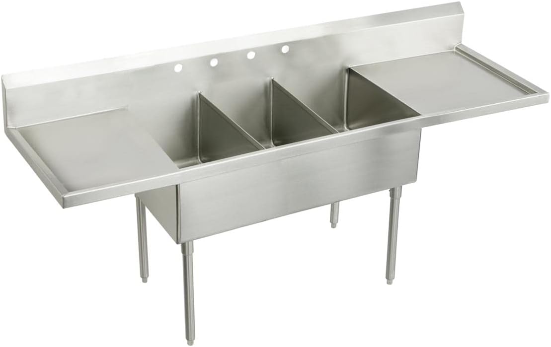 Elkay WNSF8372LR0 Commercial 120' x 27-1/2' Floor Mount Triple Compartment Scullery Sink