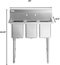 Empura 39' Wide Stainless Steel Three Compartment Commercial Sink | Prep Utility 10' x 14' Bowl for Restaurant Laundry | 3.5' Drain Basket, 9.75' Backsplash, 39'W x 19.5'D x 44.25'H, 16 Gauge, NSF