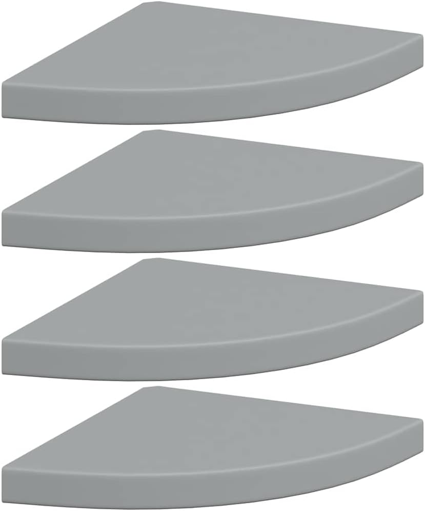 Set of 4 Floating Corner Shelves, Wall Mounted Triangular Display Storage Rack for Bedroom, Living Room, Kitchen, Modern Matte Grey MDF Wood