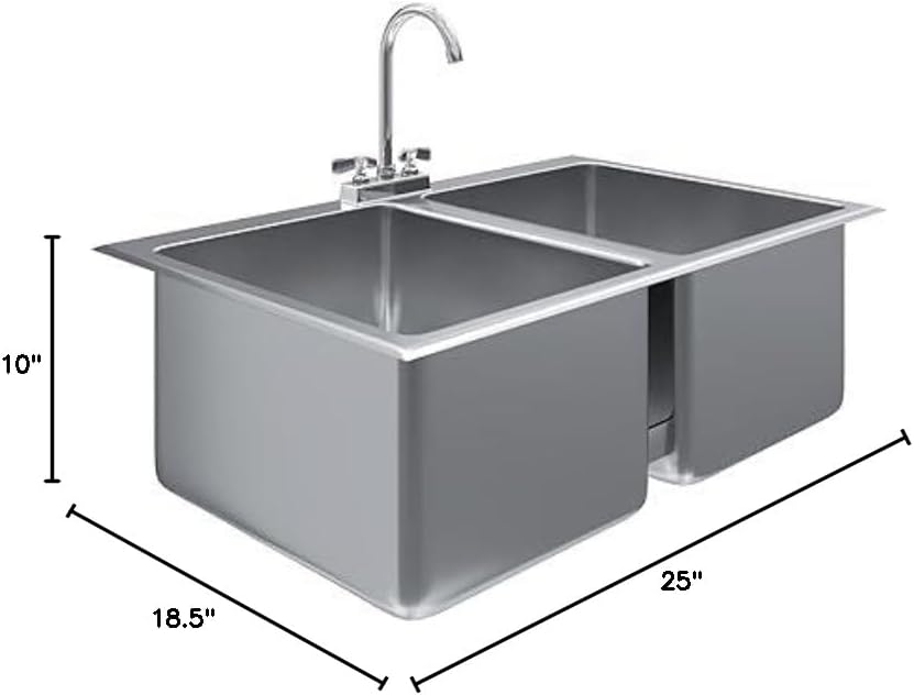 Premium Quality Stainless Steel Compartment Drop-In Sink for Kitchen, Laundry and Garage | Commercial Sink for Restaurant | NSF Certified (2 Bowl 16' x 20' x 12' with Faucet)
