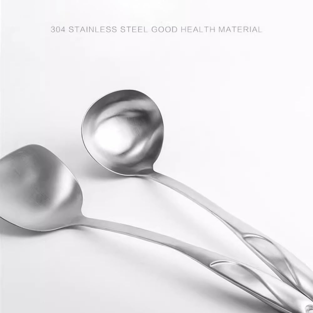 Stainless Steel Cooking Utensils Set with Holder, 5-Pieces All Metal Kitchen Utensils, Kitchen Tools with Countertop Rotating Stand