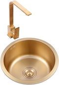 Kitchen Sink Single Bowl Bar Prep Stainless Steel with Faucet & Drain Golden RV Sink Drop-in Or Undermount (Color : Gold, Size : 32×32×19cm) (Gold 36×36×19cm)