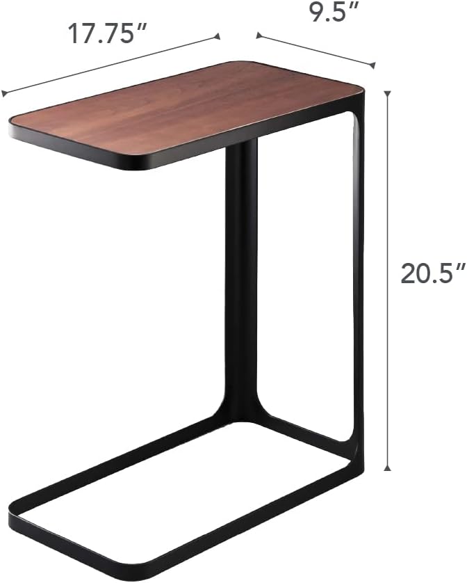 YAMAZAKI Home Small Metal and Wood Bedside Compact Side Table for Modern Living Room - Narrow C Shaped Slim End Table Steel One Size Black