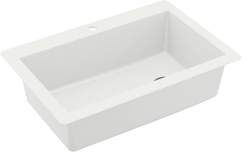 Karran QT-670 Drop-In/Top Mount 33' Single Bowl Granite Quartz Composite Kitchen Sink in Concrete, Right Side Drain, Extra Deep 9' Basin, Heat & Scratch Resistant, Sound Dampening