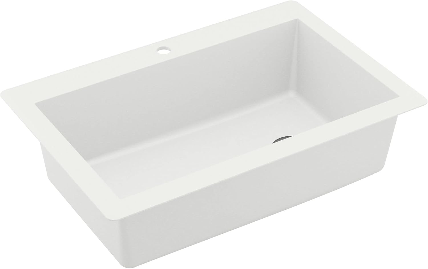 Karran QT-670 Drop-In/Top Mount 33' Single Bowl Granite Quartz Composite Kitchen Sink in Concrete, Right Side Drain, Extra Deep 9' Basin, Heat & Scratch Resistant, Sound Dampening