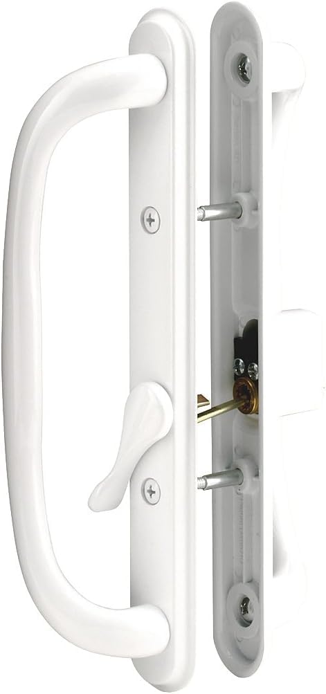 10' Olympus Sliding Patio Glass Door White Offset Pull Handle Set Replacement with Keys fits 3 ¹⁵/₁₆ inches Hole Spacing, and 1-1/4' to 2-1/4' Door Thickness - Fix and Repair Hardware
