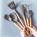 Kitchen Utensils Set, Cooking Utensils Set Silicone Kitchen Utensils Gadgets Wood Handle Cooking Tools Kitchenware Set Spatula Shovel Spoon Home
