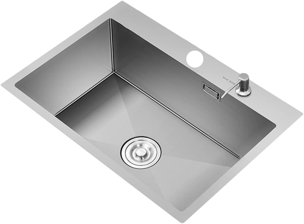 Stainless Steel Metal Sink Single Bowl Kitchen Bar Sink Wet Bar & Prep Sink with Drain Top Mount Or Kitchen Essentials (Silver 55x45x21cm)