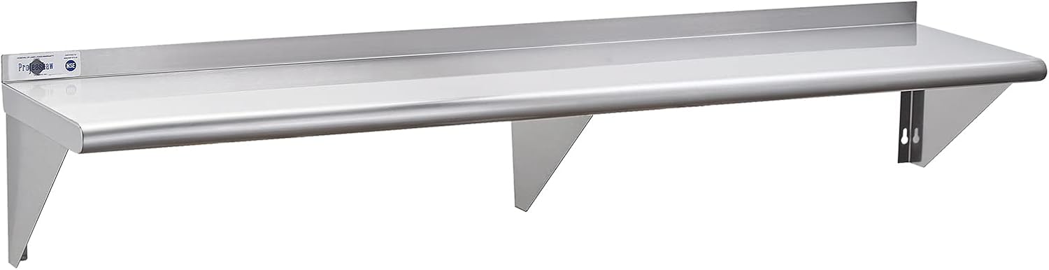 Profeeshaw NSF Stainless Steel Shelf 14' x 72', 450 lb Commercial Shelves Wall Mounted Metal Shelving with Backsplash and 2 Brackets for Restaurant, Bar, Utility Room, Kitchen and Garage