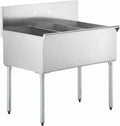 Commercial Stainless Steel Utility Sink with Backsplash, Triple 12' x 21' x 14' Deep Bowls, 16-Gauge Construction - for Janitorial Area, Commercial Kitchen, Garage, Laundry Room