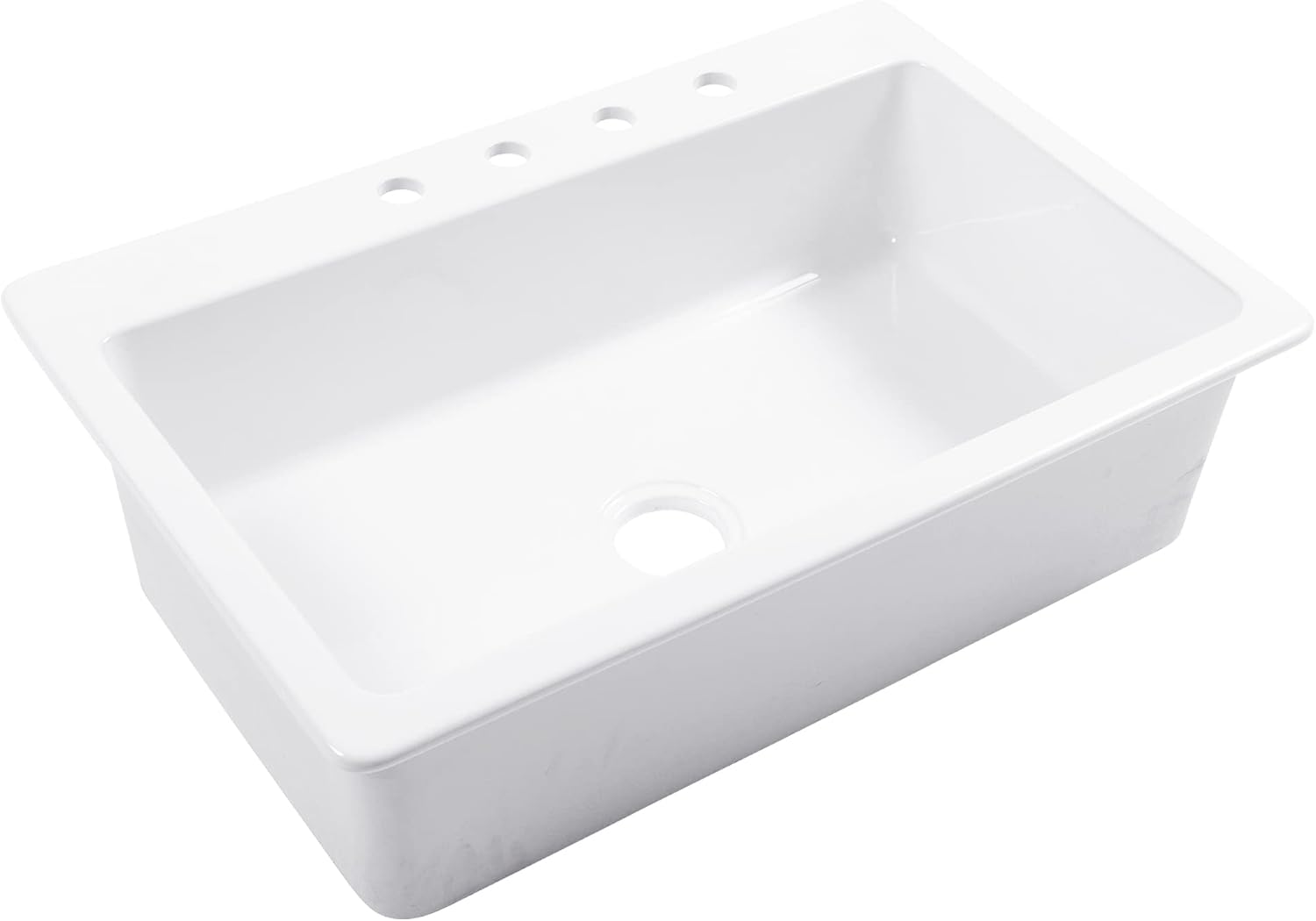Sinkology Jackson 33 Inch White Fireclay Drop-In Kitchen Sink, Single Bowl, 4 Faucet Holes, Fits 36 Inch Cabinet, Surefire Finish