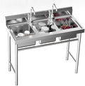 3-Compartment Sink, Stainless Steel Utility Sink with Hot & Cold Faucets, Freestanding Commercial Triple Bowl Kitchen Sink for Bars and Kitchens