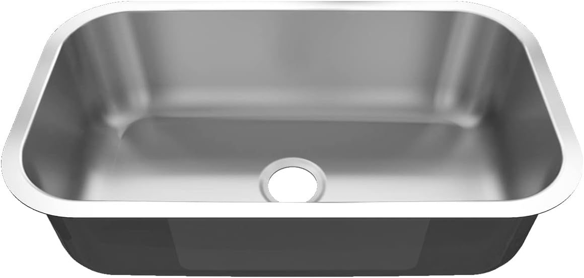 Sinber MU3118S 31' x 18' x 9' Undermount Single Bowl Kitchen Sink with 18 Gauge 304 Stainless Steel Satin Finish (Sink Only)