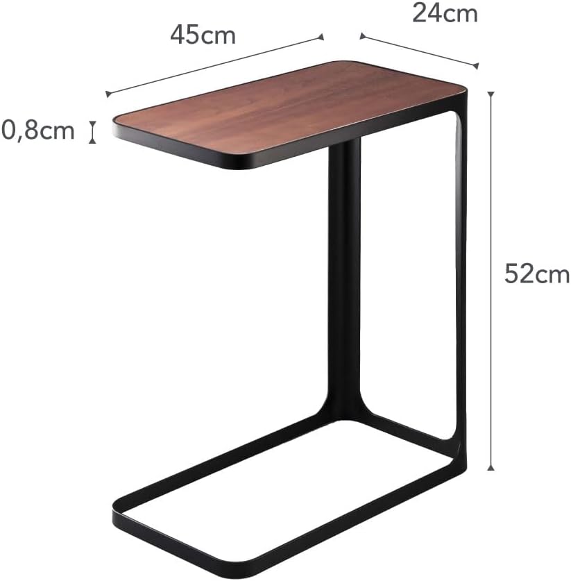 YAMAZAKI Home Small Metal and Wood Bedside Compact Side Table for Modern Living Room - Narrow C Shaped Slim End Table Steel One Size Black