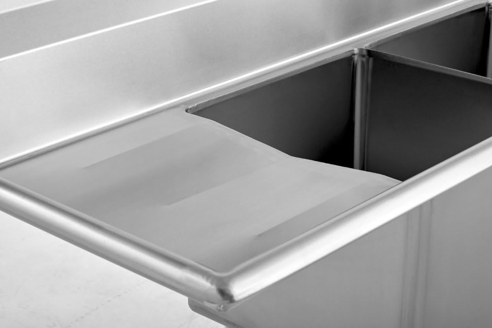 Kratos 59' 18-Gauge Stainless Steel Three Compartment Sink - 18'x18'x12' Bowls