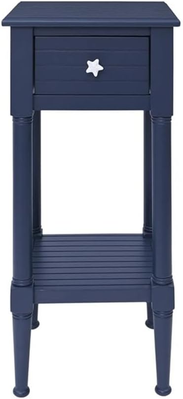 BOWERY HILL Modern Wood Accent Side Table, Navy Finish, 14' w x 13' d x 29.5' h, Starfish Knob, Coastal Style with Drawer and Shelf, Slim Design Living Room End Table or Bedroom Nightstand