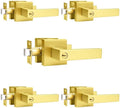 Probrico Different Keys Door Handles 5 Pack, Gold Entry Square Levers with Keyed Differently Lock for Home