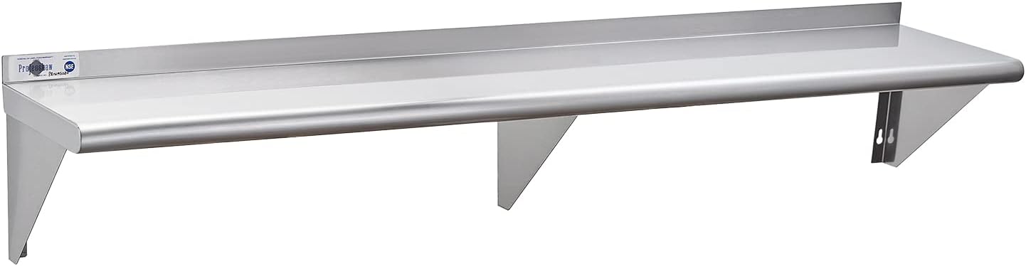 Profeeshaw NSF Stainless Steel Shelf 12' x 72', 345 lb Commercial Shelves Wall Mounted Metal Shelving with Backsplash and 2 Brackets for Restaurant, Bar, Utility Room, Kitchen and Garage