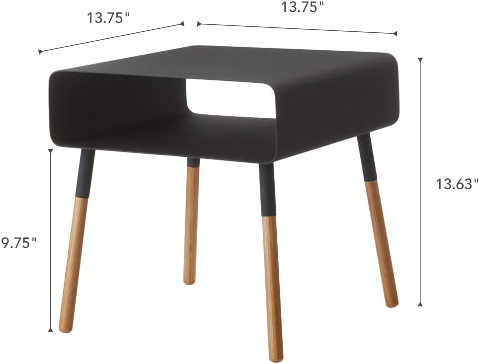 YAMAZAKI Home Plain Side Table with Open Storage Shelf, Rectangular Accent Space Saving Living Room Bedroom Couch End Table - Short, 14' - Steel + Wood