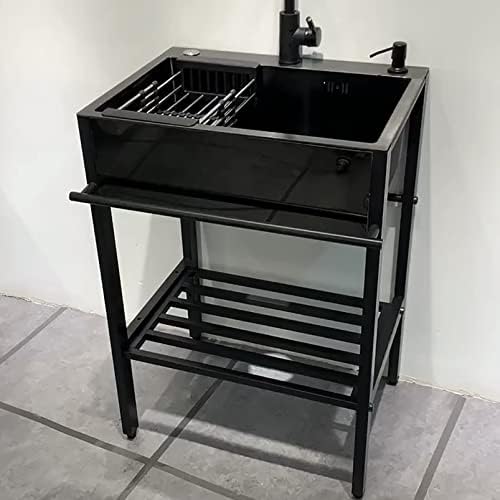 Freestanding Utility Sink,Free Standing Stainless Steel Sink, Outdoor Portable Handwashing Station Sink, Single Bowl Kitchen Sinks, Kitchen Utility Sink for(68x45x86 cm