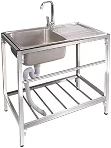 Freestanding Utility Sink,Stainless Steel Utility Sink Freestanding Single Bowl Kitchen Sinks with Hot Cold Water Tap and Drainer Unit Durable Utility Washi(Hot and Cold a-75x40x76cm