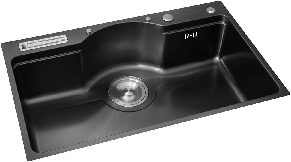Kitchen Sink Single Bowl Bar Prep Black Nano Stainless Steel Kitchen Balcony Restaurant Sink Drop in Or Undermount with Drain Assembly (Color : Black, Size : 78x48x22cm) (Black 78x48x22cm)