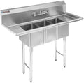 DuraSteel 3 Compartment Sink with Faucet - NSF Stainless Steel 10' x 14' x 10' 3 Bay Sinks Commercial Sink with Double Drainboard - Three Industrial Kitchen Concession Sinks Restaurant, Food Truck