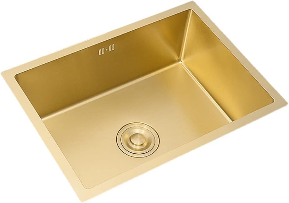 Kitchen Sink Stainless Steel Metal Sink Single Bowl Bar Counter Preparation with Drain Pipe Drop-in Or Undermount Kitchen Essentials (Color : Gold, Size : 55×40cm) (Gold 55×40cm)