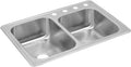 Elkay DXR250R3 18 Gauge Stainless Steel Double Bowl Top Mount Kitchen Sink, 33 x 22 x 8'