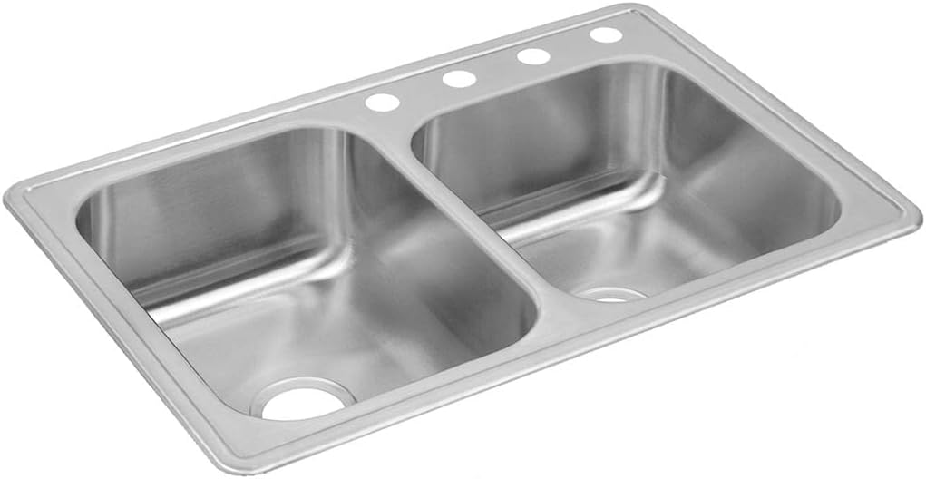 Elkay DXR250R3 18 Gauge Stainless Steel Double Bowl Top Mount Kitchen Sink, 33 x 22 x 8'