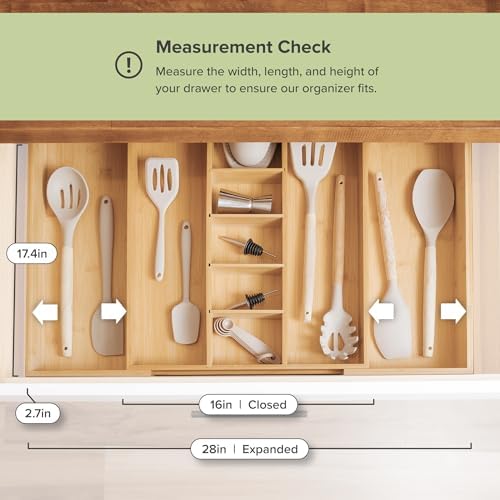 KitchenEdge Premium Silverware, Flatware and Utensil Organizer - Expandable from 16 to 28 In and Adjustable Kitchen Drawer Organizer - Expandable from 16 to 28 In Bundle