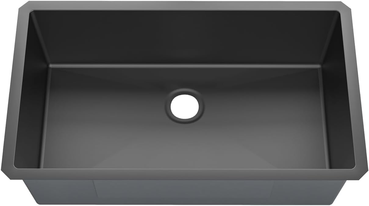 Sinber HU3219S-B 32' x 19' x 10' Undermount Single Bowl Kitchen Sink with 18 Gauge 304 Stainless Steel Black Finish (Sink Only)