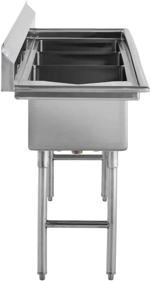 Kratos 29N-057 Three-Bowl Compartment Sink, 17'Wx17'Lx12'H Bowl Size, Drainboard on Left